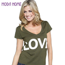 women-t-shirt-letter-print-v-neck-short-sleeve-women-tops-solidcolor-top-tee-shirt-blusas-black-green BBL