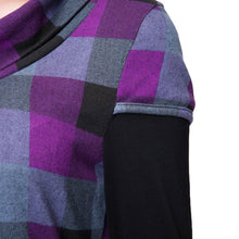 women-dress-round-neckline-long-sleeve-plaid-dress-contrastcolor-mini-dress-blue-purple BBL