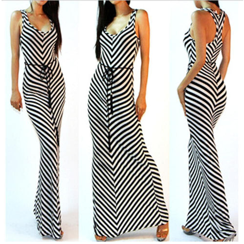 Dress Women Stripe Sundress V-neck Casual Fit Long Dress party vestidos femininos dresses plus size