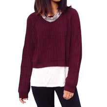 Knitted Women Sweaters and Pullovers Short Cropped Sweater O Neck Solid Color Long Sleeve Knitted Sweater