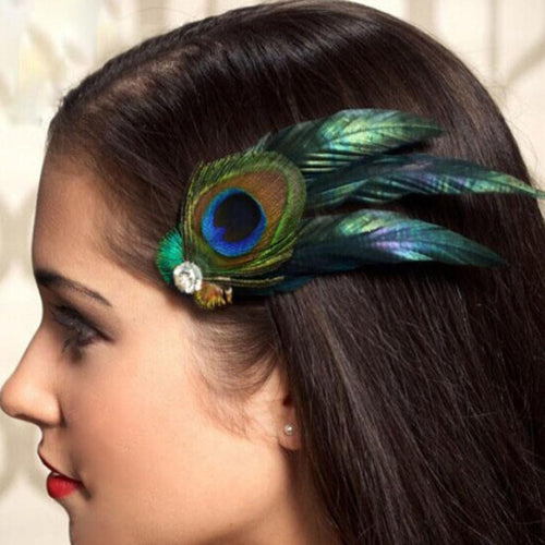 Peacock Feather Rhinestones Bridal Wedding Hair Clip Pin Head Hairpin