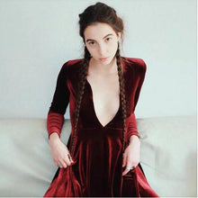 Sexy Deep V neck Stretch Velvet Skater Dress American apparel AA Vintage Long sleeve Pleated Dresses Femme