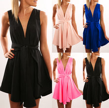 Sexy V Neck Bandage Dress Solid Color Sleeveless Chiffon Tanks Dress For Party Evening Prom Mini Vestidos LX148