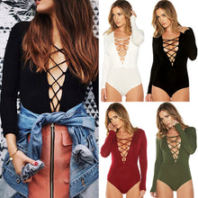 new-sexy-women-bodysuit-plunge-neck-lace-up-tie-front-stretch-playsuit-leotard-jumpsuit-overalls BBL