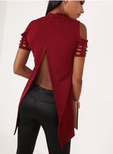 Sexy Women Hollow Out T-shirt Short Sleeve Tee Shirts Irregular Split Top Long T Shirts Top GV468