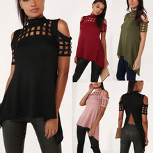 Sexy Women Hollow Out T-shirt Short Sleeve Tee Shirts Irregular Split Top Long T Shirts Top GV468