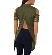 Sexy Women Hollow Out T-shirt Short Sleeve Tee Shirts Irregular Split Top Long T Shirts Top GV468