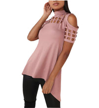 Sexy Women Hollow Out T-shirt Short Sleeve Tee Shirts Irregular Split Top Long T Shirts Top GV468