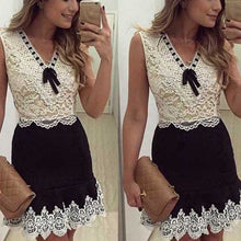 new-women-black-and-white-lace-dress-ladies-sleeveless-vintage-dresses-casual-mini-bow-dress-ly3 BBL