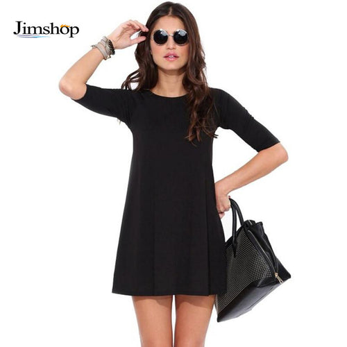 Women Chiffon Dress Fashion Dress O-Neck Half Sleeve Asymmetrical Hem Black Party Mini Dress Plus Size Vestidos