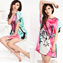 new-women-faux-silk-butterfly-pattern-sleepwear-gown-dress-robe-nightwear-le2 BBL