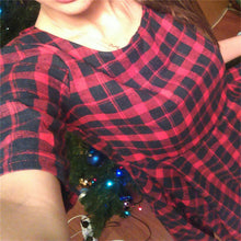 new-women-red-plaid-dress-round-neck-half-sleeve-fashion-mini-dresses-vestidos-y2 BBL