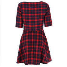 new-women-red-plaid-dress-round-neck-half-sleeve-fashion-mini-dresses-vestidos-y2 BBL