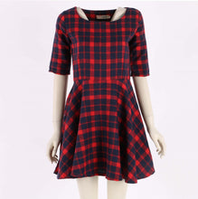 new-women-red-plaid-dress-round-neck-half-sleeve-fashion-mini-dresses-vestidos-y2 BBL