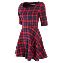 new-women-red-plaid-dress-round-neck-half-sleeve-fashion-mini-dresses-vestidos-y2 BBL