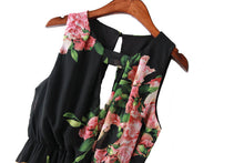 Women Floral Print Sleeveless Backless Chiffon Jumpsuit Short Pant +