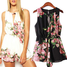 Women Floral Print Sleeveless Backless Chiffon Jumpsuit Short Pant +