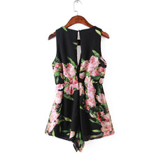 Women Floral Print Sleeveless Backless Chiffon Jumpsuit Short Pant +