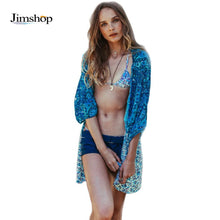 Women Kimono Cardigan Blouses Vintage National Style Totem Print Tassels Sleeve Chiffon Shawl Fashion Loose Tops