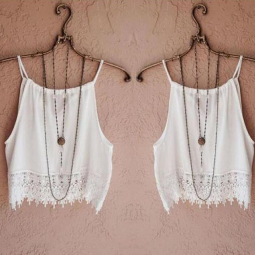 Women Sexy Lace Tops Short Sleeveless Crop Top T Shirt Bottoming BlouseTank Top