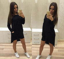 Long Sleeve Pockets Irregular Dresses Plus Size Women Dresses Q0254