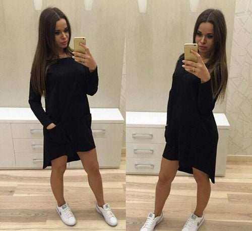 Long Sleeve Pockets Irregular Dresses Plus Size Women Dresses Q0254