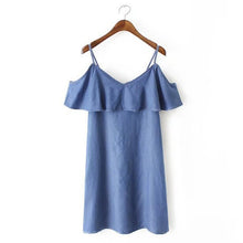 Off Shoulder Ruffles Spaghetti Strap Denim Dress Women Ruffled Shoulderless Sling Short sleeve Dresses s m l