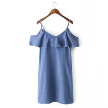 Off Shoulder Ruffles Spaghetti Strap Denim Dress Women Ruffled Shoulderless Sling Short sleeve Dresses s m l