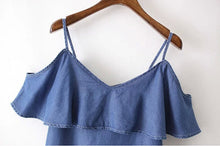 Off Shoulder Ruffles Spaghetti Strap Denim Dress Women Ruffled Shoulderless Sling Short sleeve Dresses s m l