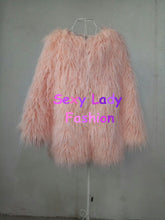 Pink Faux Sheep Fur Coat 4 inches Long Hairy Long sleeve Shaggy Outwear Women Warm Mid long Coat Tops
