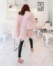 Pink Faux Sheep Fur Coat 4 inches Long Hairy Long sleeve Shaggy Outwear Women Warm Mid long Coat Tops