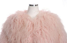 Pink Faux Sheep Fur Coat 4 inches Long Hairy Long sleeve Shaggy Outwear Women Warm Mid long Coat Tops