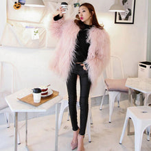 Pink Faux Sheep Fur Coat 4 inches Long Hairy Long sleeve Shaggy Outwear Women Warm Mid long Coat Tops