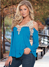 Plus Size Casual Women's Tops Long Sleeve Blusas Off Shoulder Shirts Women V Neck Lace Crochet Blouses Blusas LX053