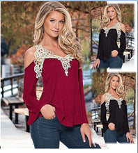 Plus Size Casual Women's Tops Long Sleeve Blusas Off Shoulder Shirts Women V Neck Lace Crochet Blouses Blusas LX053
