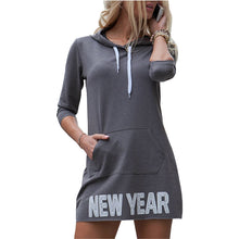 Printed Letter " YEAR" Women Hooded Dress Casual Sweatshirts Dress Pocket Sexy Mini Dress GV405