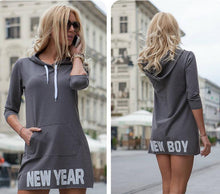 Printed Letter " YEAR" Women Hooded Dress Casual Sweatshirts Dress Pocket Sexy Mini Dress GV405
