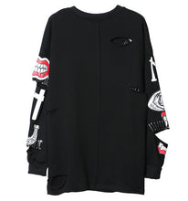 Punk Mouth Print Spliced Pins Hole Sweatshirt Woman Harajuku Pullover Hoodies Clothing Feminina Loose Jumper Sweats