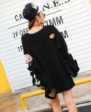 Punk Mouth Print Spliced Pins Hole Sweatshirt Woman Harajuku Pullover Hoodies Clothing Feminina Loose Jumper Sweats