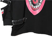 Punk Mouth Print Spliced Pins Hole Sweatshirt Woman Harajuku Pullover Hoodies Clothing Feminina Loose Jumper Sweats