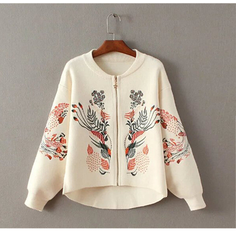 Retro Flower Embroidery Sweater Women Long Sleeve Zipper Cardigan Knitwear Jumper kleding jerseis mujer femme 5 color