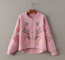 Retro Flower Embroidery Sweater Women Long Sleeve Zipper Cardigan Knitwear Jumper kleding jerseis mujer femme 5 color