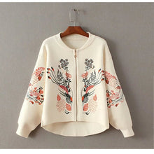 Retro Flower Embroidery Sweater Women Long Sleeve Zipper Cardigan Knitwear Jumper kleding jerseis mujer femme 5 color