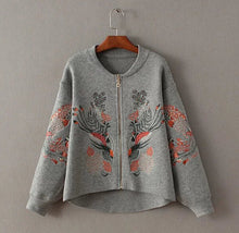 Retro Flower Embroidery Sweater Women Long Sleeve Zipper Cardigan Knitwear Jumper kleding jerseis mujer femme 5 color