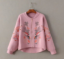 Retro Flower Embroidery Sweater Women Long Sleeve Zipper Cardigan Knitwear Jumper kleding jerseis mujer femme 5 color
