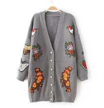Retro Flower Tiger Embroidery Sweater Women Long Sleeve Mid Long Cardigan Knitwear Jumper kleding jerseis mujer femme