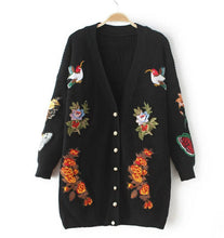 Retro Flower Tiger Embroidery Sweater Women Long Sleeve Mid Long Cardigan Knitwear Jumper kleding jerseis mujer femme