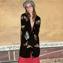 Retro Flower Tiger Embroidery Sweater Women Long Sleeve Mid Long Cardigan Knitwear Jumper kleding jerseis mujer femme