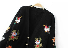 Retro Flower Tiger Embroidery Sweater Women Long Sleeve Mid Long Cardigan Knitwear Jumper kleding jerseis mujer femme