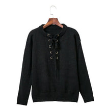 Retro Metal Hole V neck Lacing up Sweater Women Long Sleeve Knitwear Jumper Pullovers kleding jerseis mujer femme 3 CLR